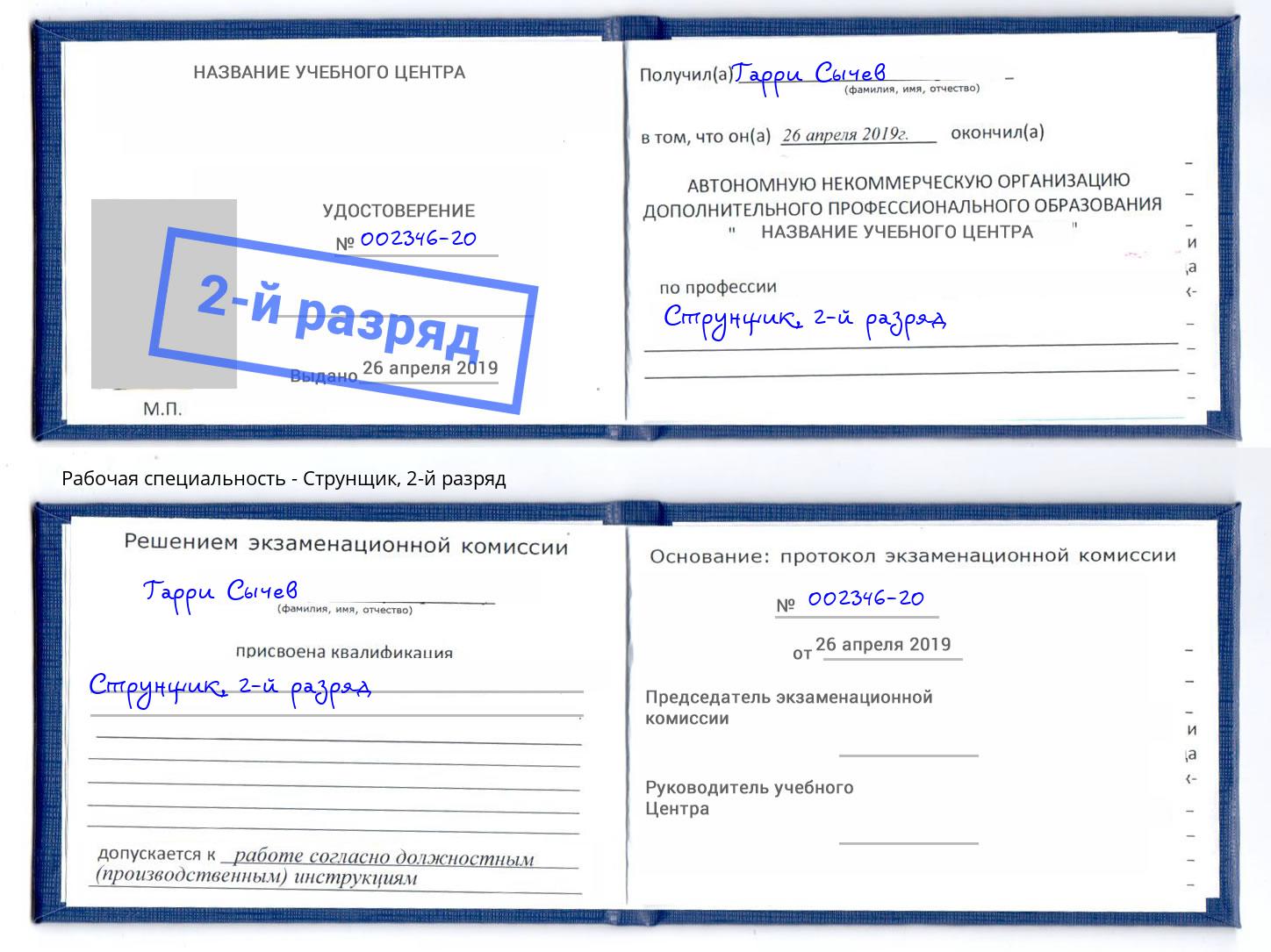 корочка 2-й разряд Струнщик Черногорск