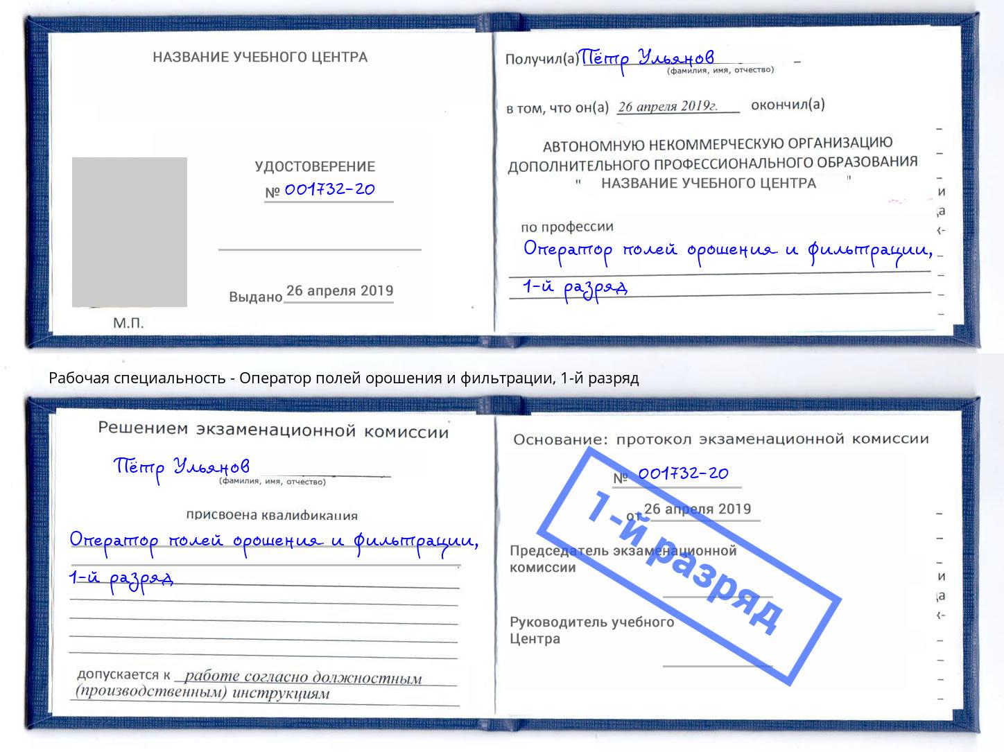 корочка 1-й разряд Оператор полей орошения и фильтрации Черногорск