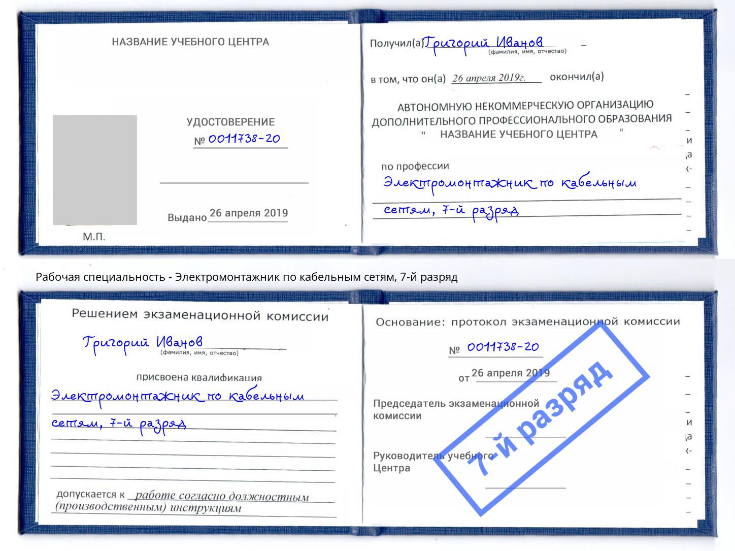 корочка 7-й разряд Электромонтажник по кабельным сетям Черногорск