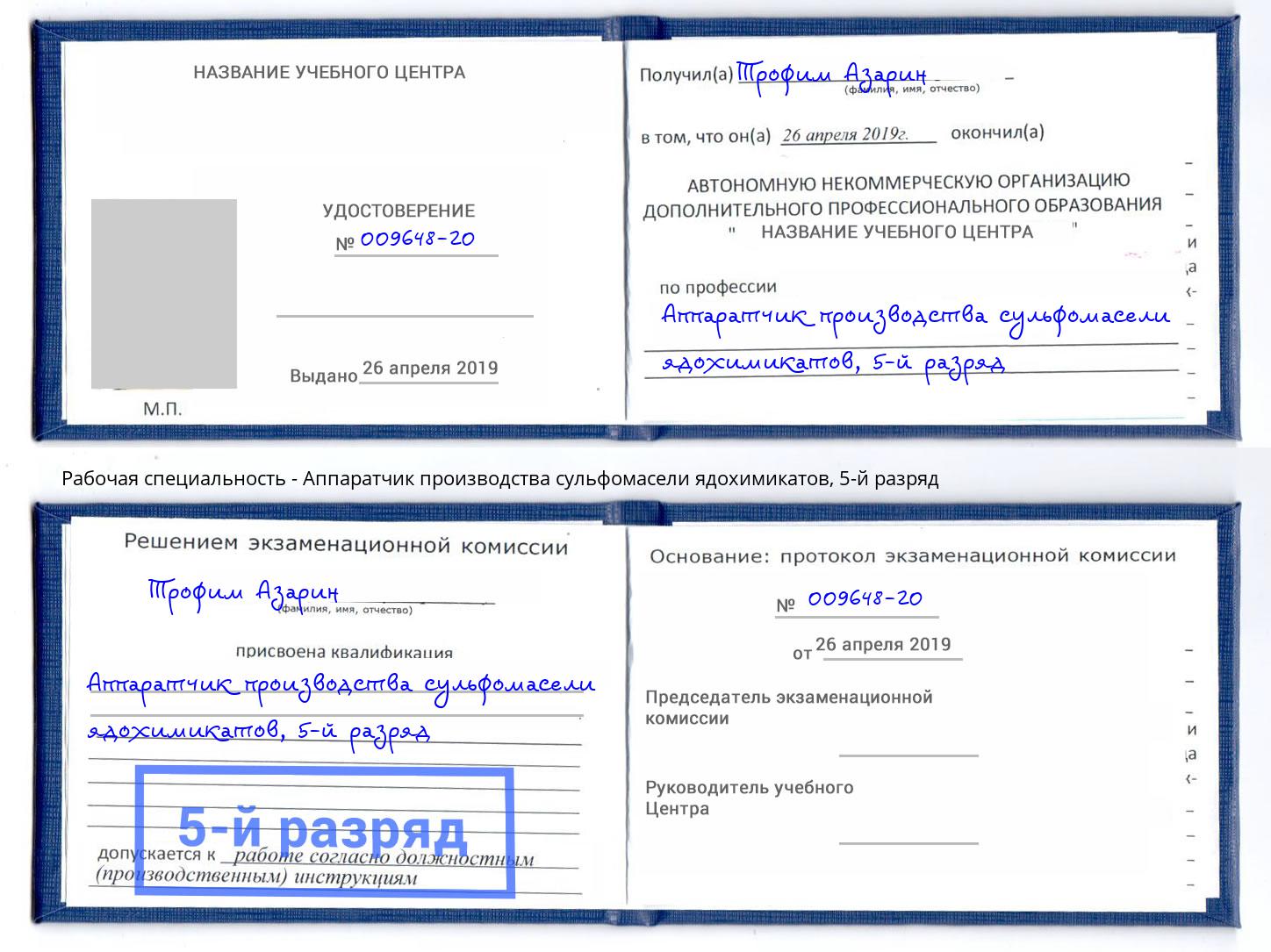 корочка 5-й разряд Аппаратчик производства сульфомасели ядохимикатов Черногорск