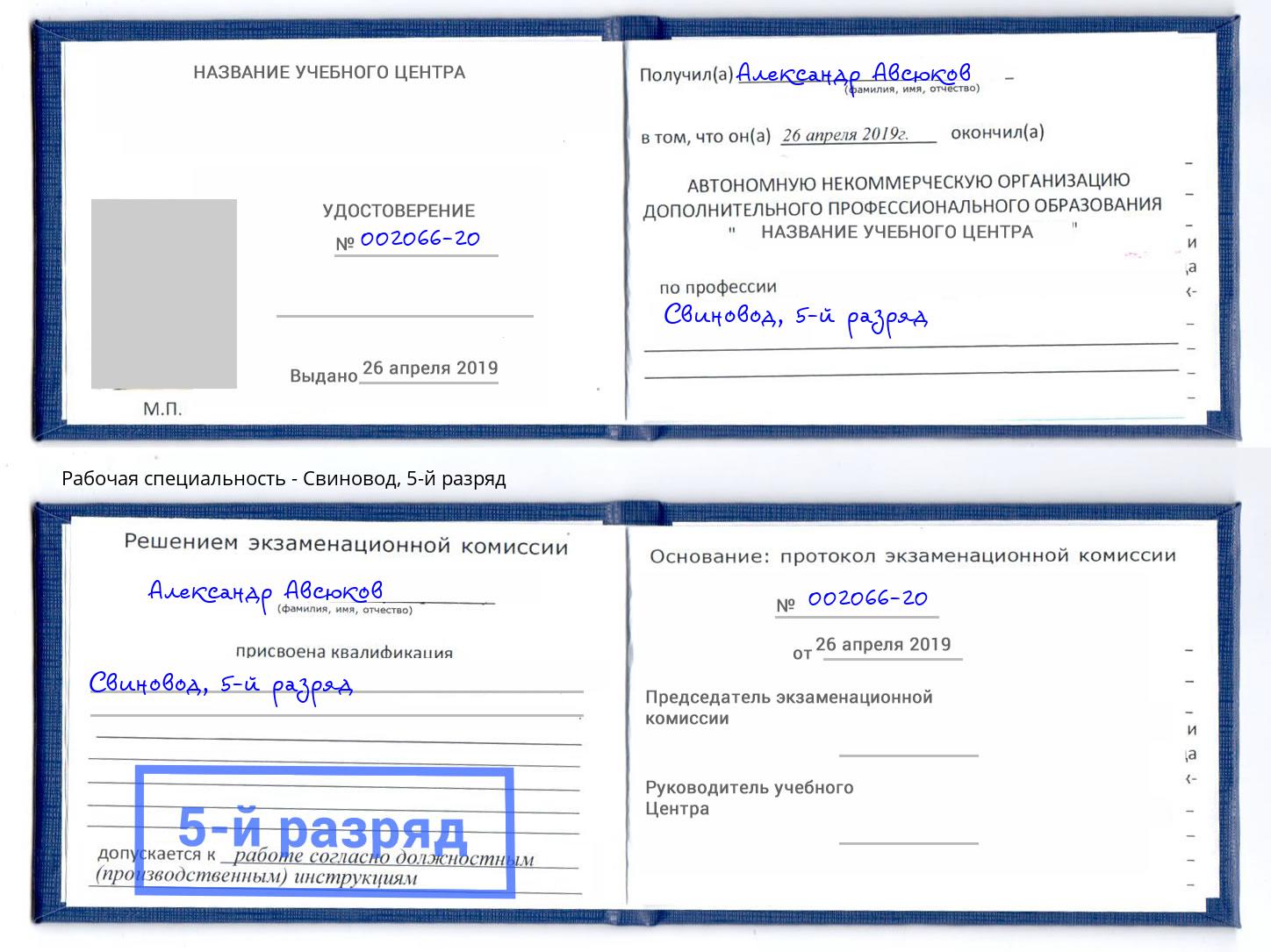 корочка 5-й разряд Свиновод Черногорск