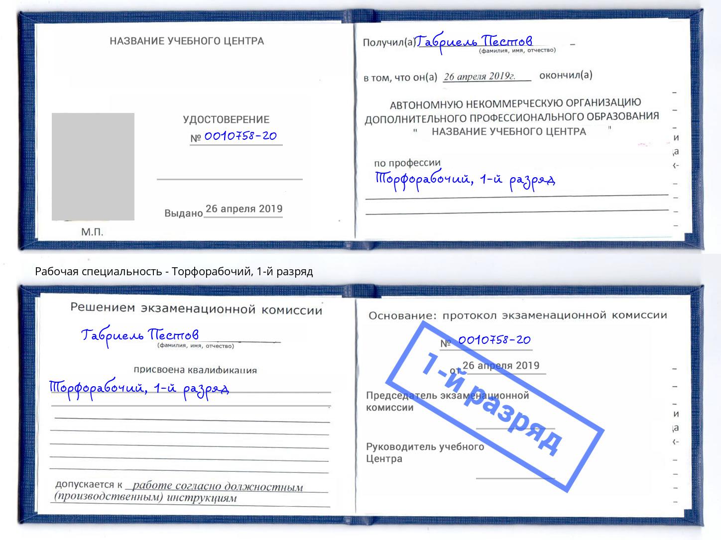 корочка 1-й разряд Торфорабочий Черногорск