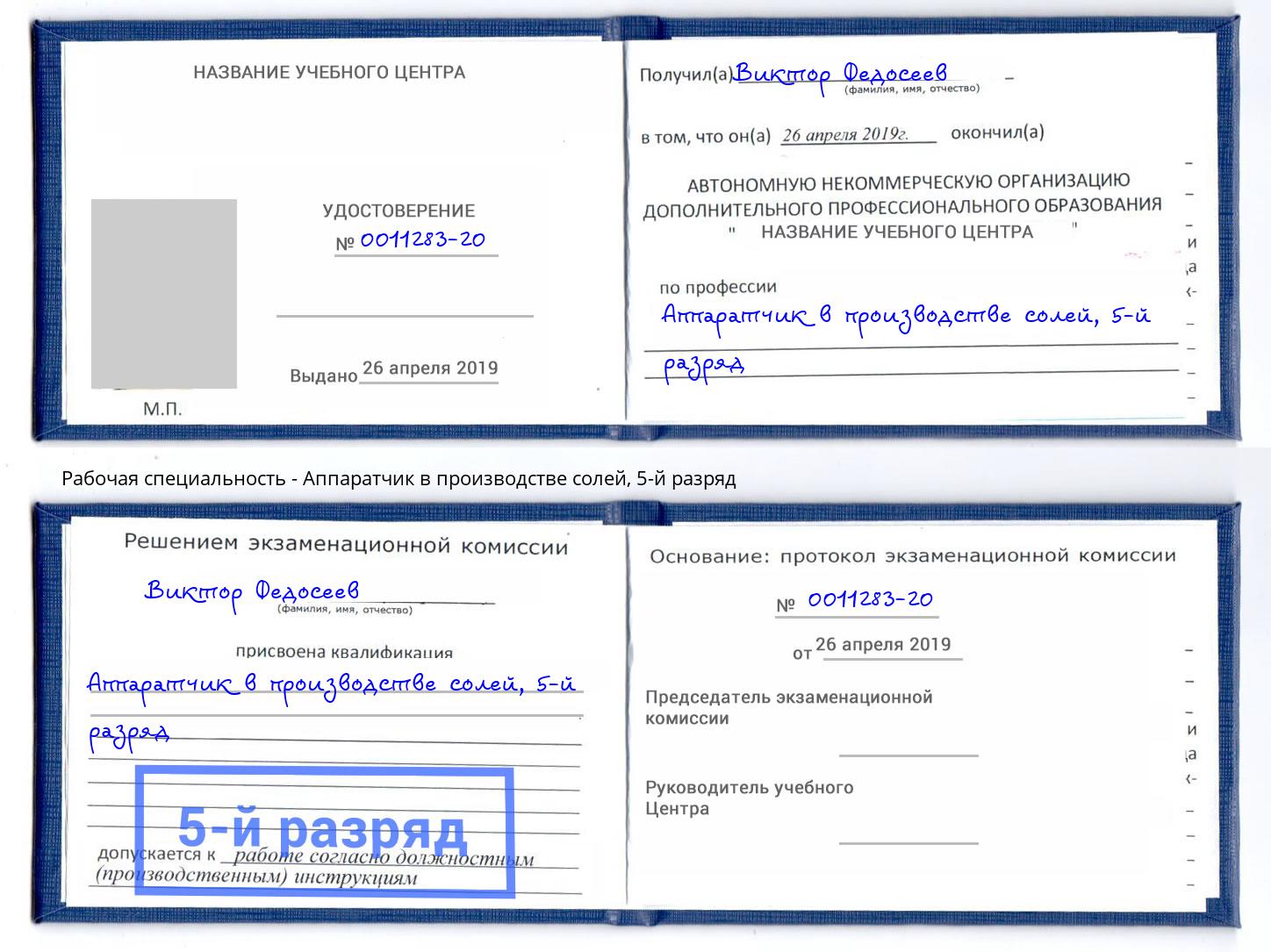 корочка 5-й разряд Аппаратчик в производстве солей Черногорск